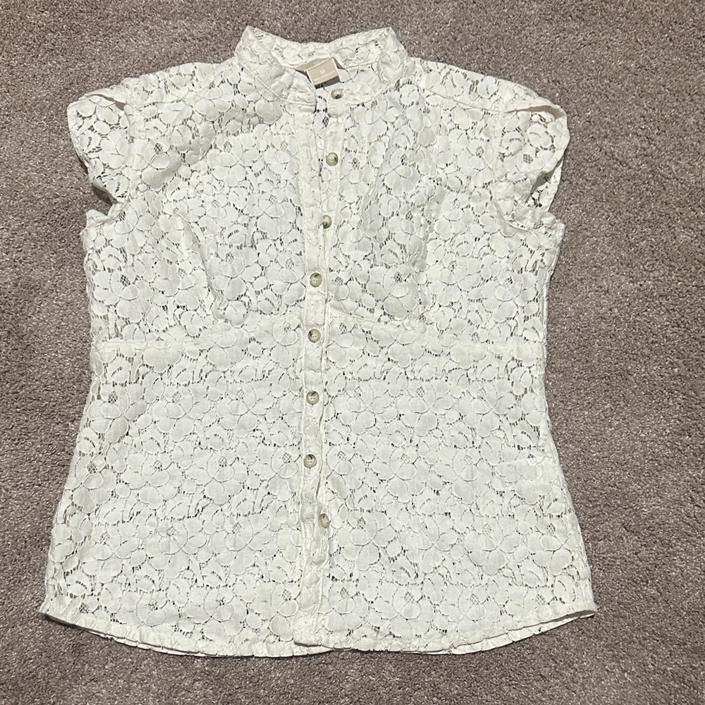 MK embroidered EleButton-Up Top - Picture 1 of 3